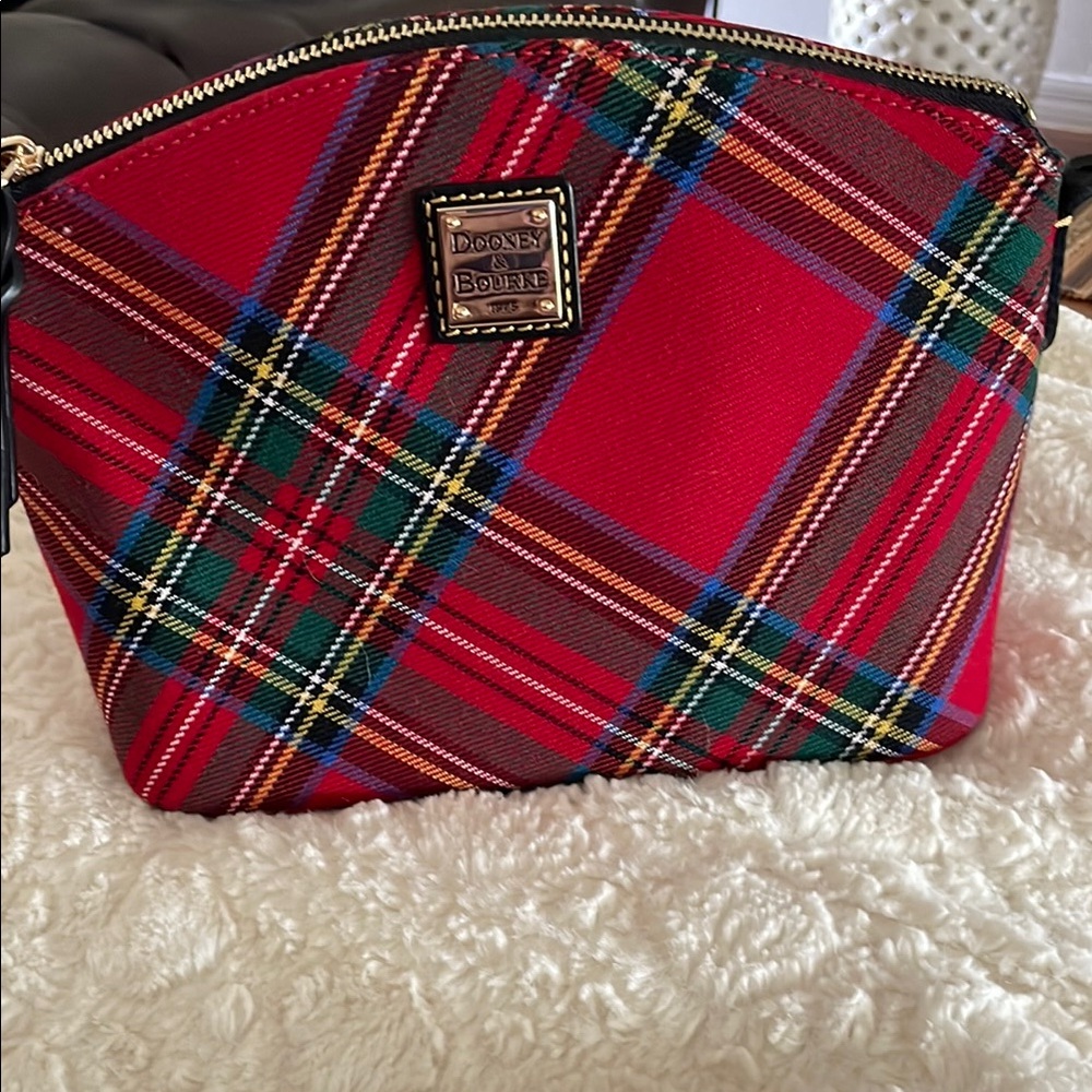 Dooney & Bourke Red Crossbody Bag with Plaid Design barely used like new.